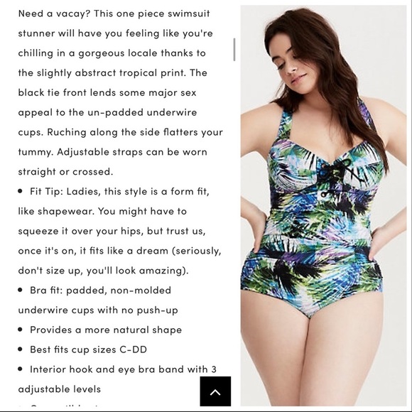 Torrid Tropical Front Tie One Piece, 4x. - Picture 3 of 6